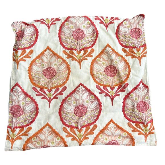 Pottery‎ Barn Embroidered Sham 24" Pillow Case Boho Indian Coral Floral Paisley - Picture 1 of 9